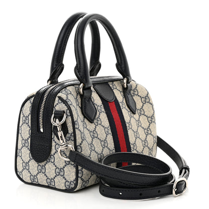 Gucci GG Supreme Monogram Textured Dollar Calfskin Web Mini Ophidia Top Handle Bag Beige Blue 3 of 12