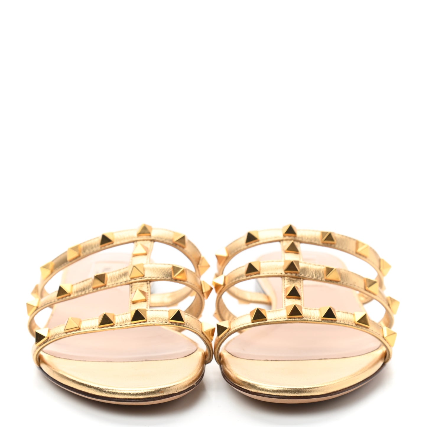 Metallic Nappa Rockstud Caged Flat Slide Sandals 35.5 Antique Brass