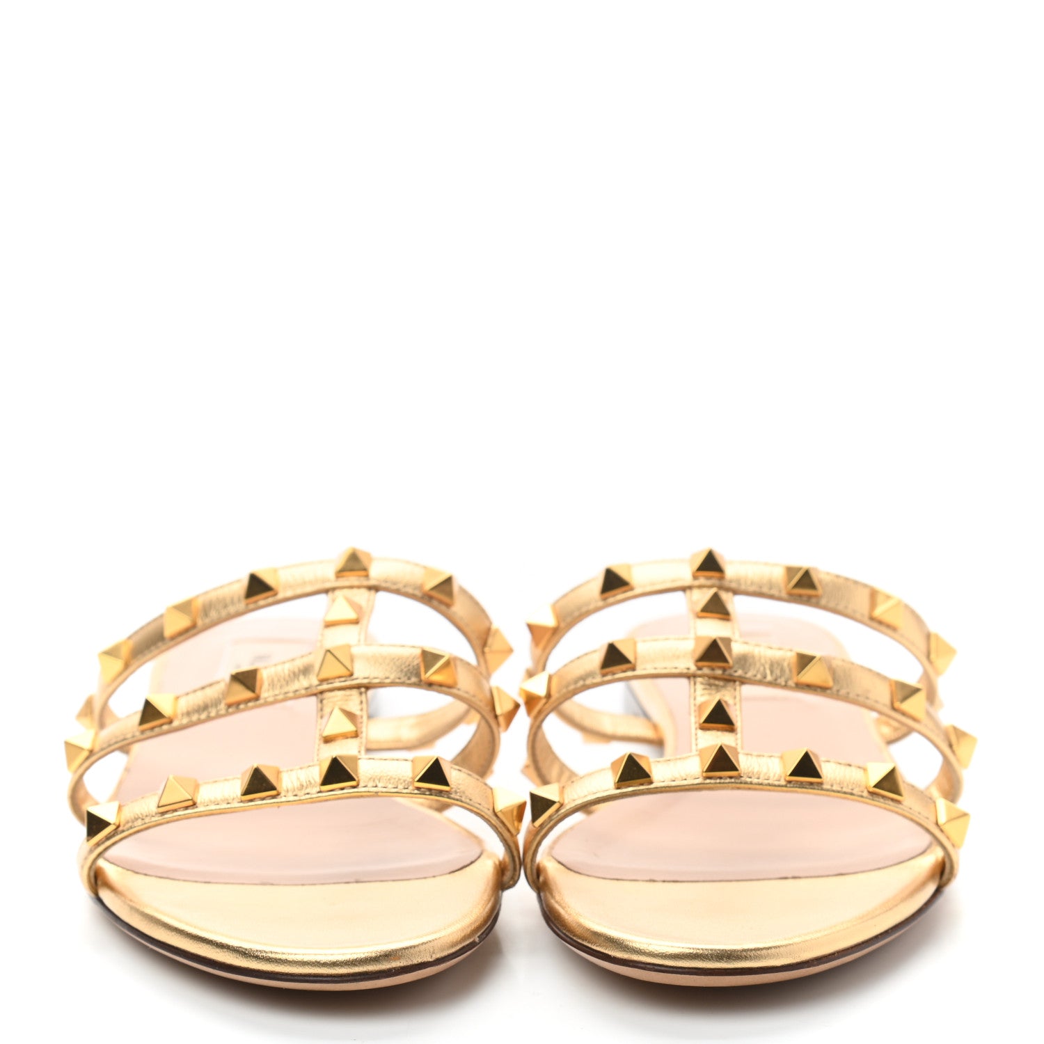 Valentino Garavani Metallic Nappa Rockstud Caged Flat Slide Sandals 35.5 Antique Brass 3 of 7