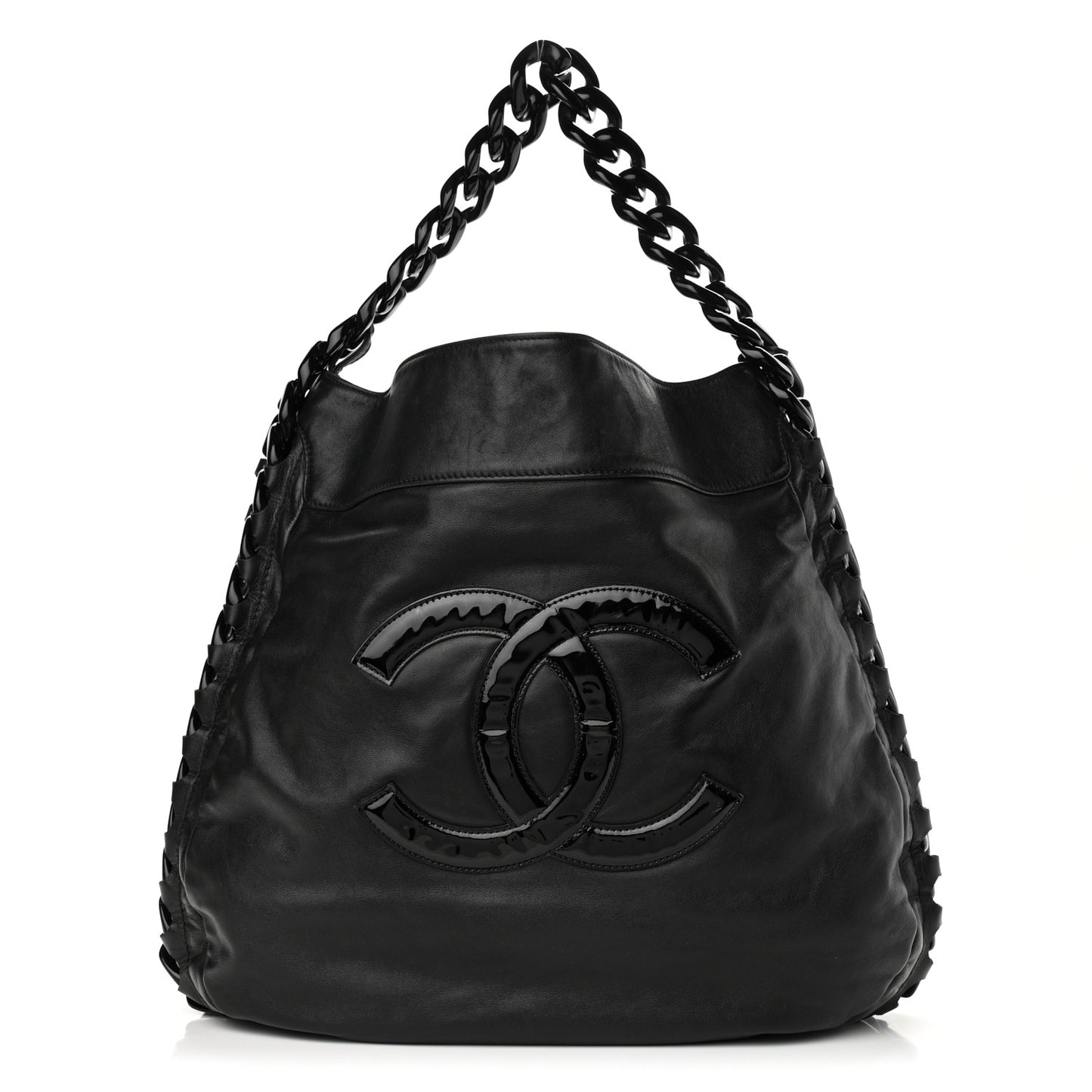 Calfskin Modern Chain Rhodoid Hobo Black