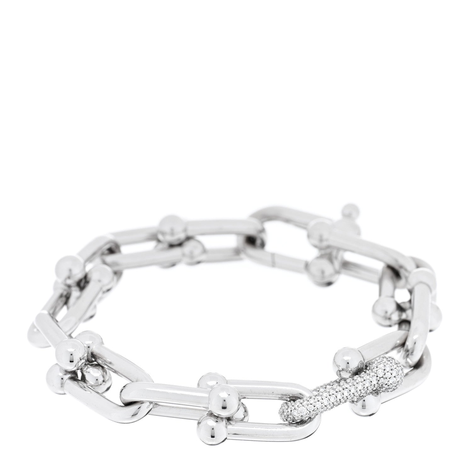 Tiffany 18K White Gold Diamond Large HardWear Link Bracelet 1 of 4