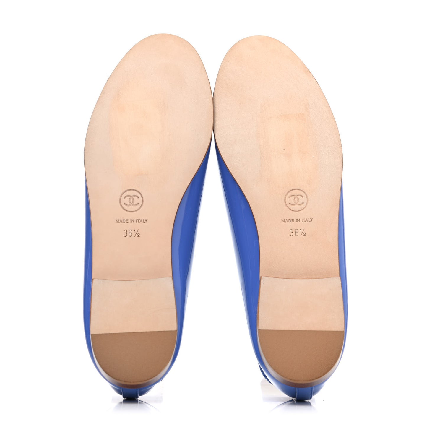Patent Calfskin CC Cap Toe Ballerina Flats 36.5 Blue