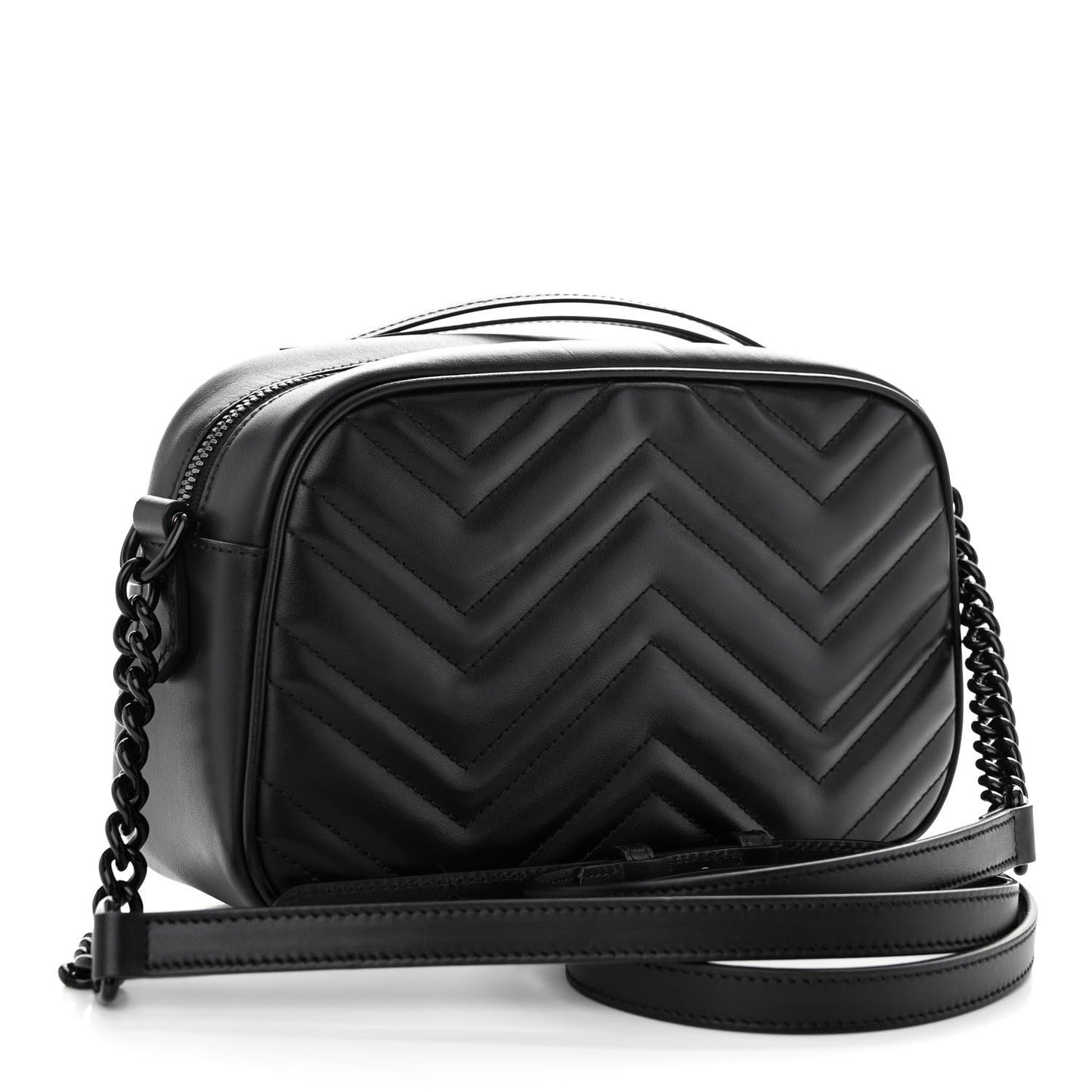 Calfskin Matelasse Monochrome Small GG Marmont Chain Shoulder Bag Black