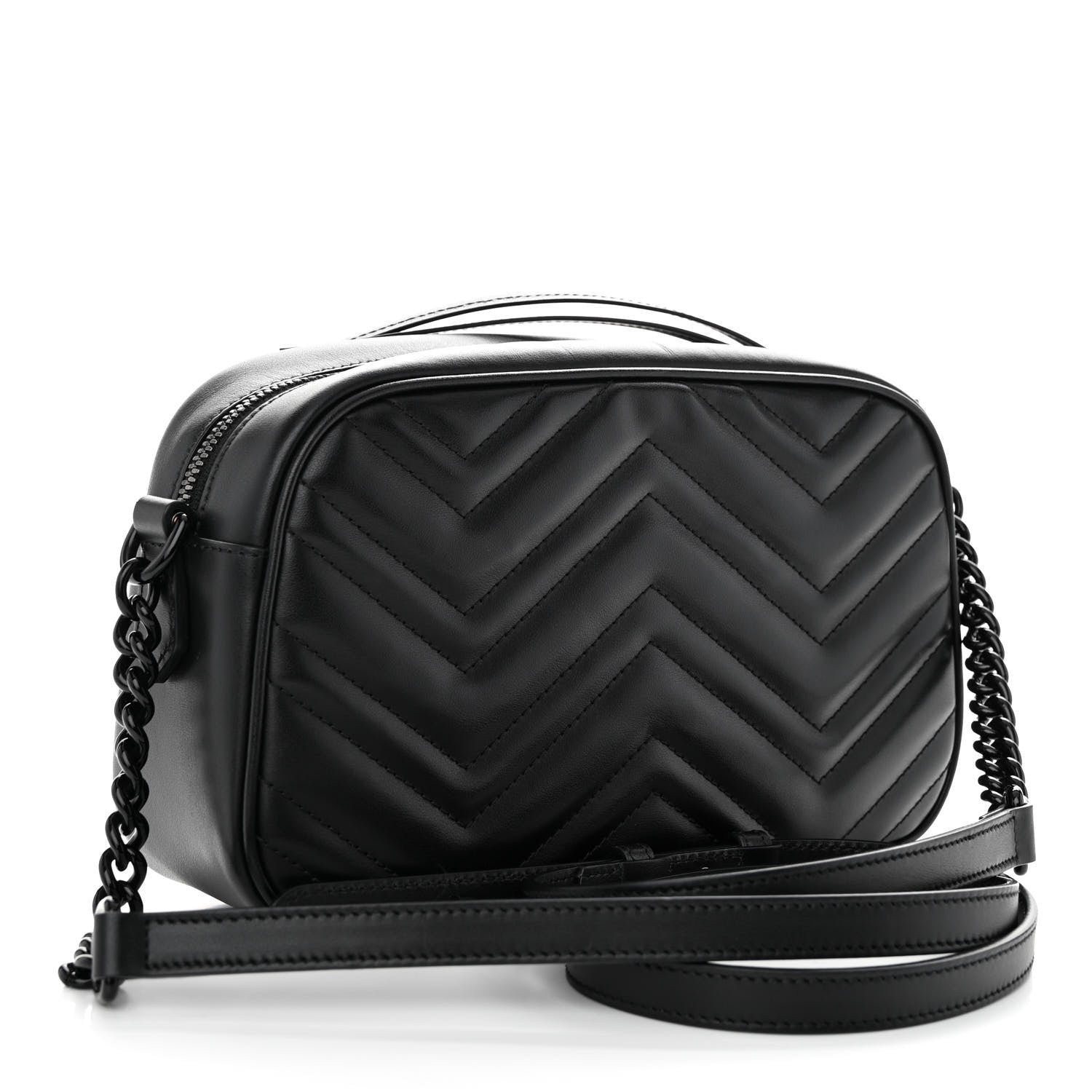 Gucci Calfskin Matelasse Monochrome Small GG Marmont Chain Shoulder Bag Black 2 of 9