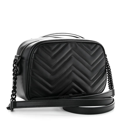 Gucci Calfskin Matelasse Monochrome Small GG Marmont Chain Shoulder Bag Black 2 of 9