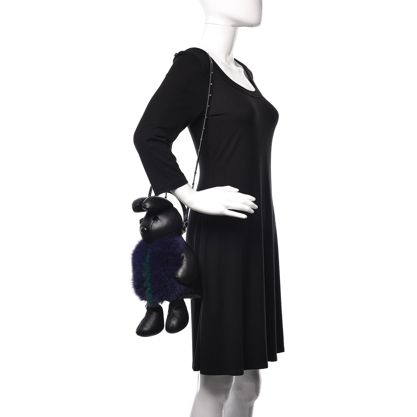 Calfskin Fox Fur Rabbit Zoo Doll Crossbody Black