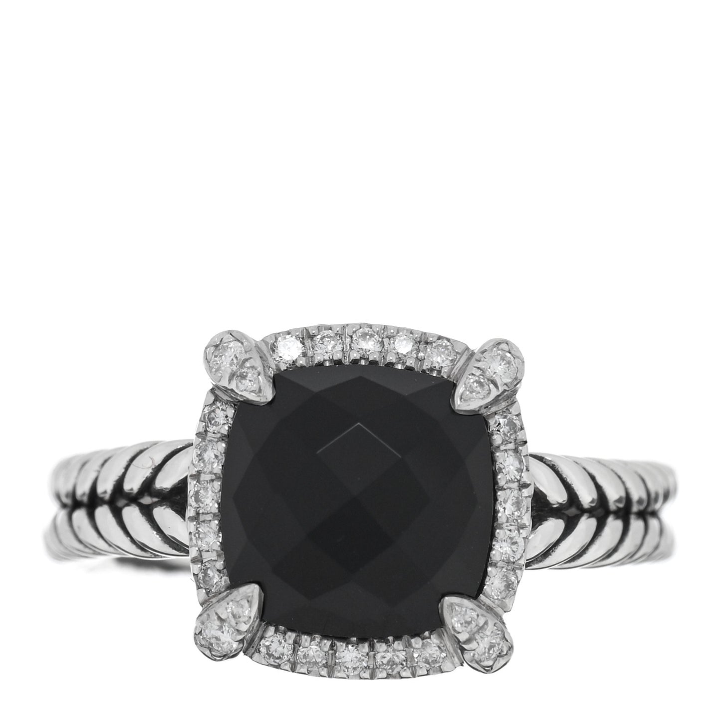 Sterling Silver Diamond Black Onyx 9mm Chatelaine Pave Bezel Ring 53 6.5