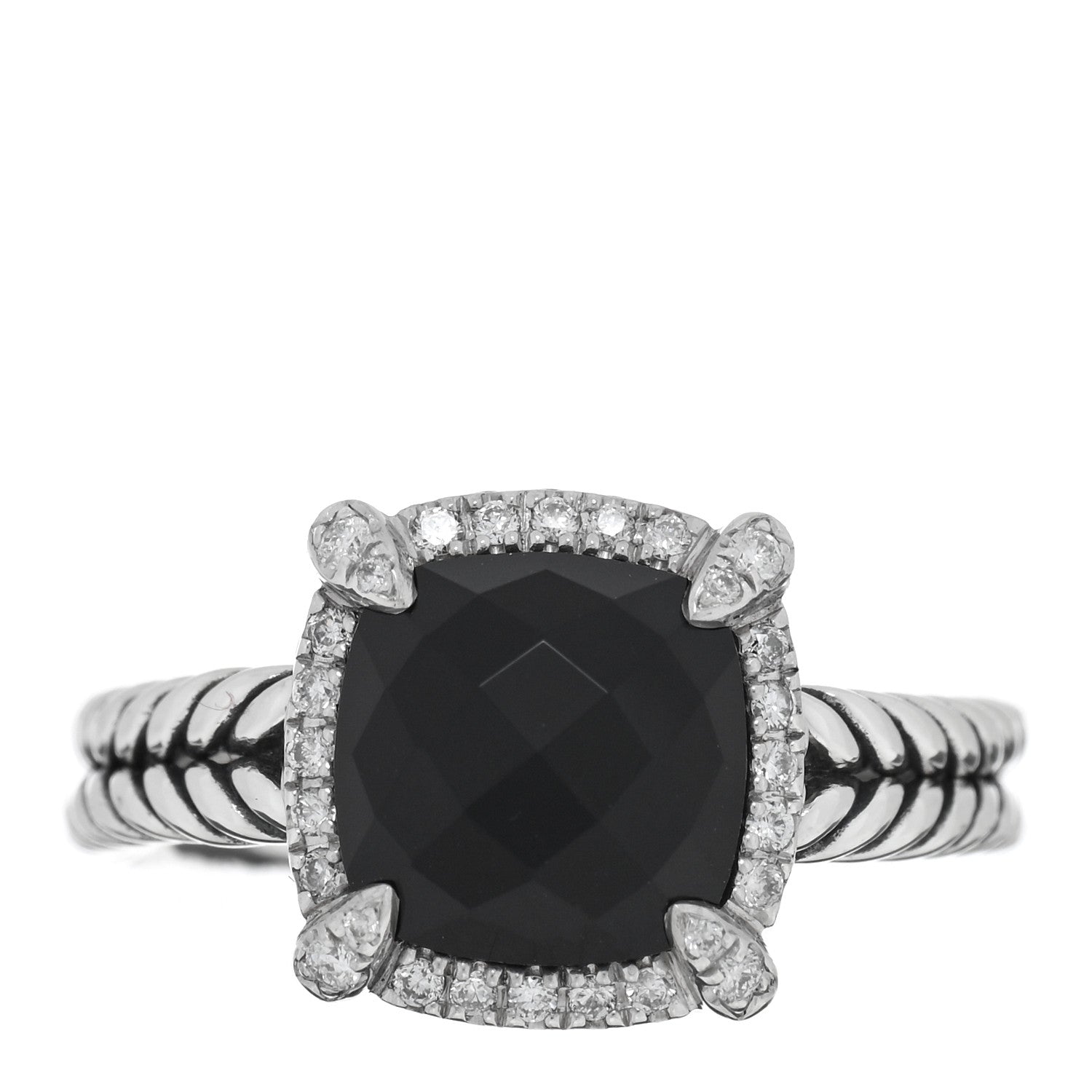 David Yurman Sterling Silver Diamond Black Onyx 9mm Chatelaine Pave Bezel Ring 53 6.5 1 of 4