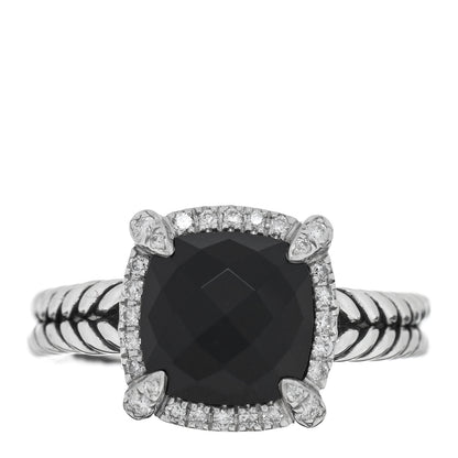 David Yurman Sterling Silver Diamond Black Onyx 9mm Chatelaine Pave Bezel Ring 53 6.5 1 of 4