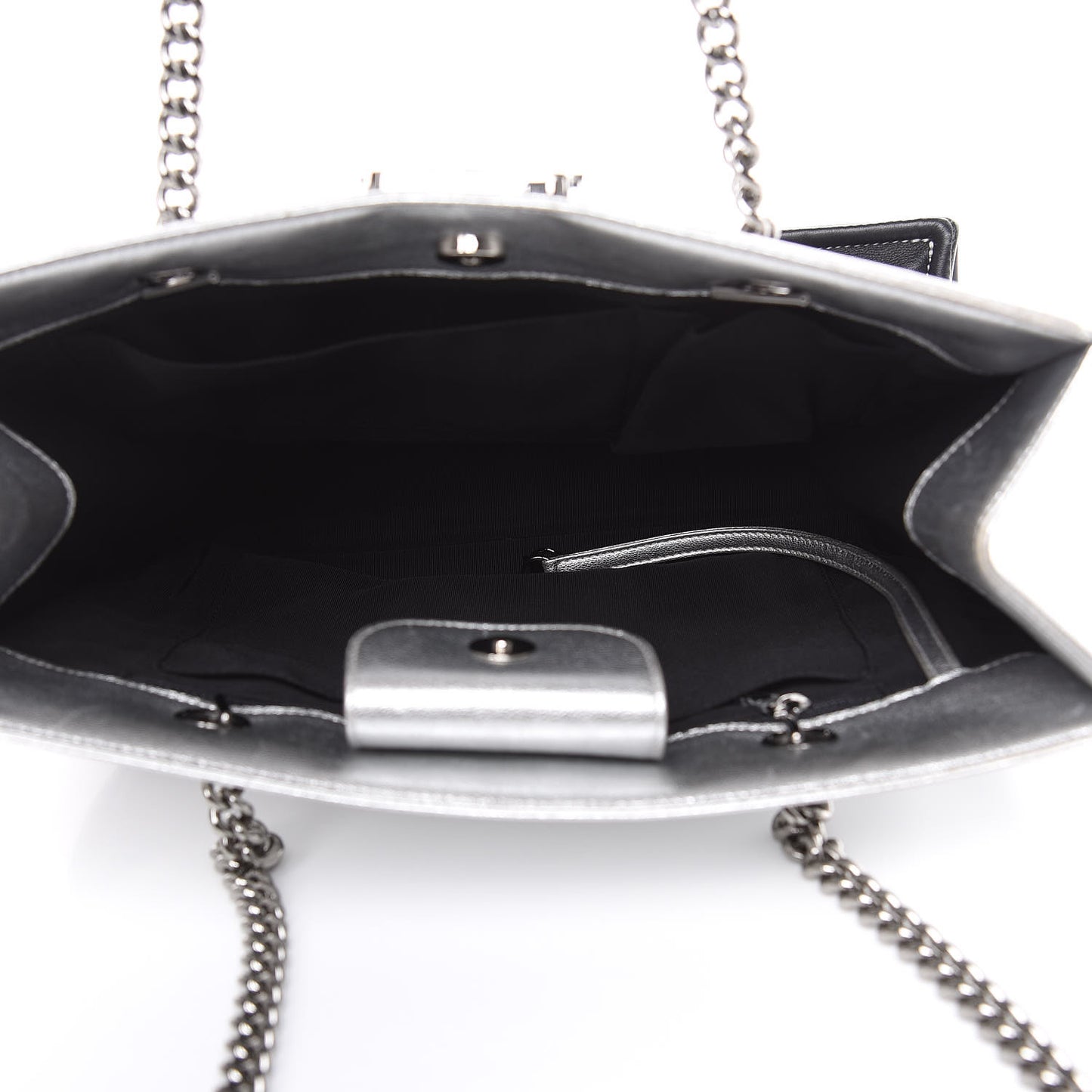 Metallic Goatskin Calfskin Bi-Color Large Boy Tote Black Silver