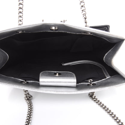 Chanel Metallic Goatskin Calfskin Bi-Color Large Boy Tote Black Silver 5 of 18