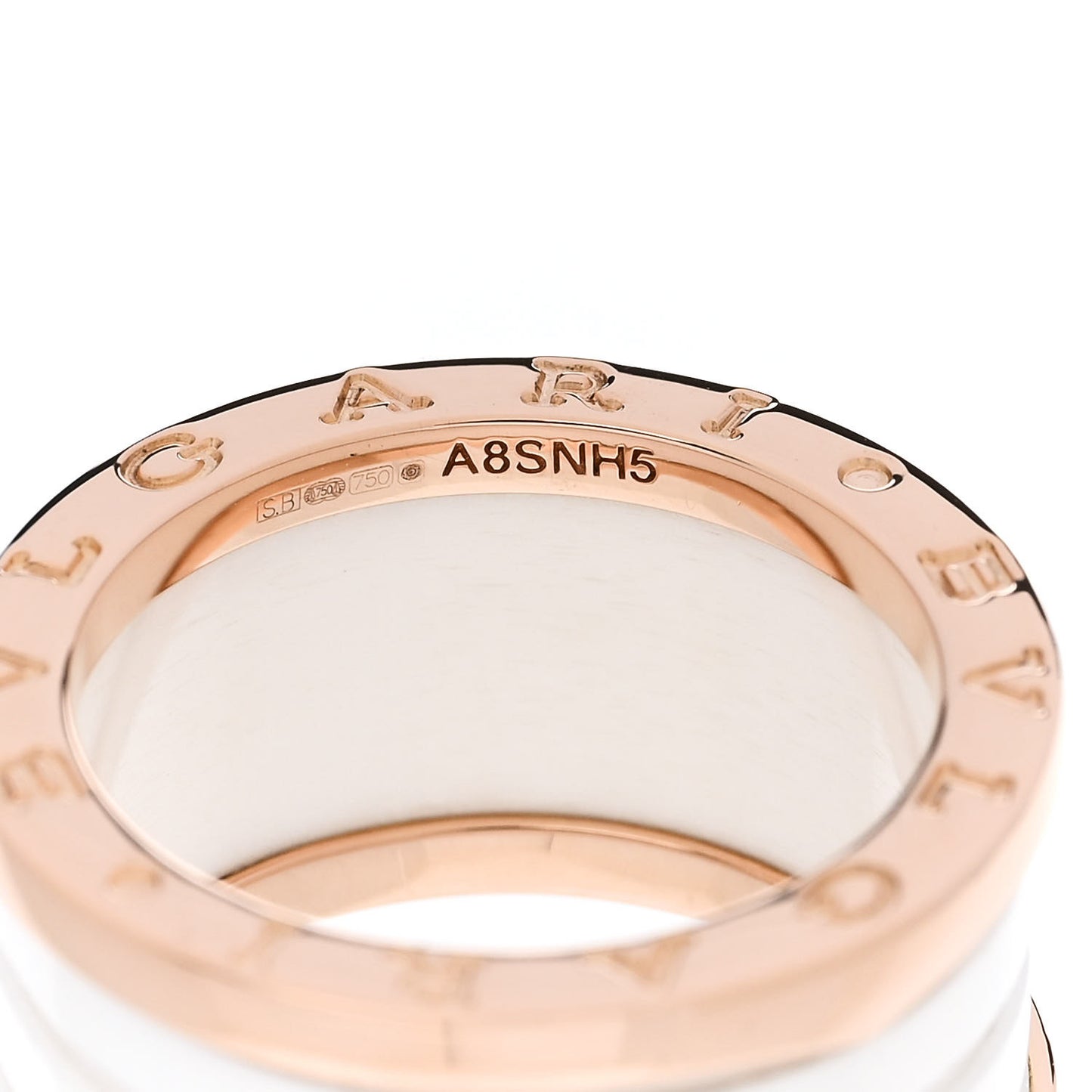 18K Rose Gold White Ceramic B.Zero1 Four-Band Ring 52 6