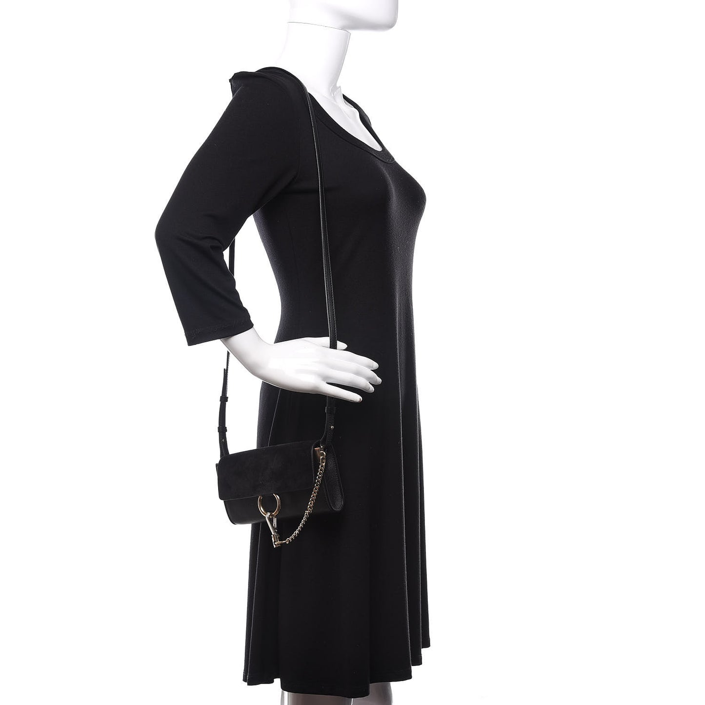 Suede Calfskin Mini Faye Shoulder Bag Black