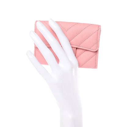 Chanel Caviar Chevron Quilted Card Holder Wallet Pink 2 of 9