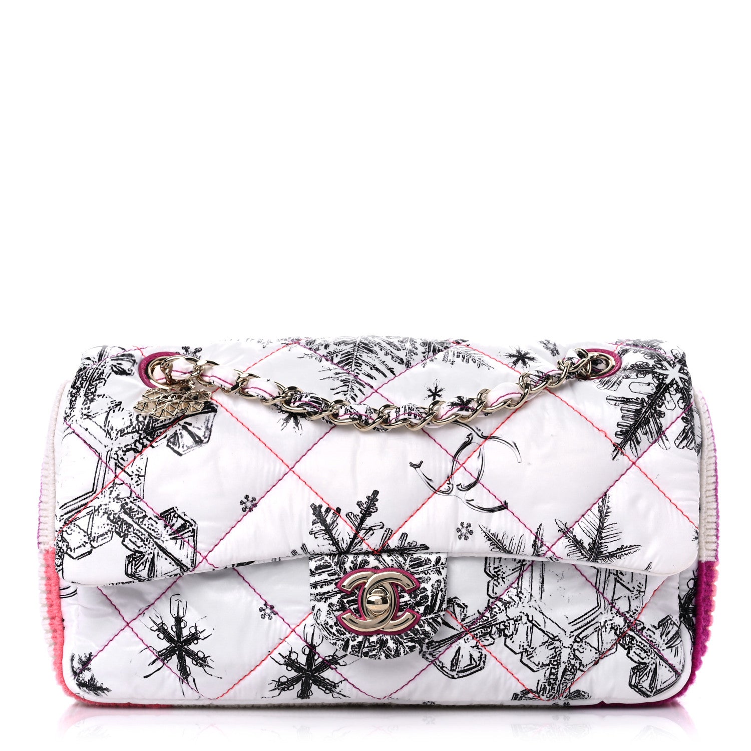 Chanel Nylon Knit Coco Neige Snowflake Small Flap White Pink 1 of 11