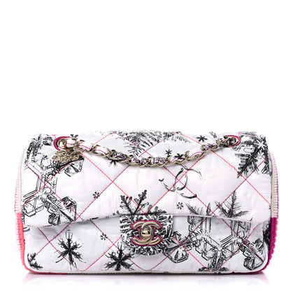 Chanel Nylon Knit Coco Neige Snowflake Small Flap White Pink 1 of 11