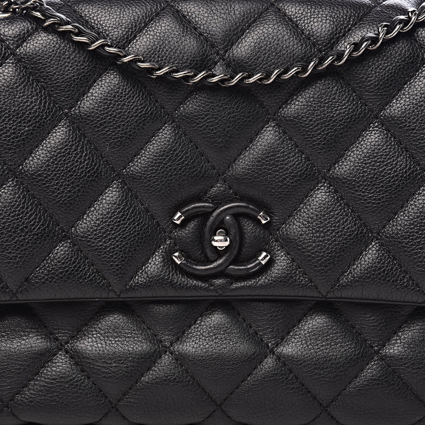 Calfskin Quilted Medium Frame In Chain Flap Black
