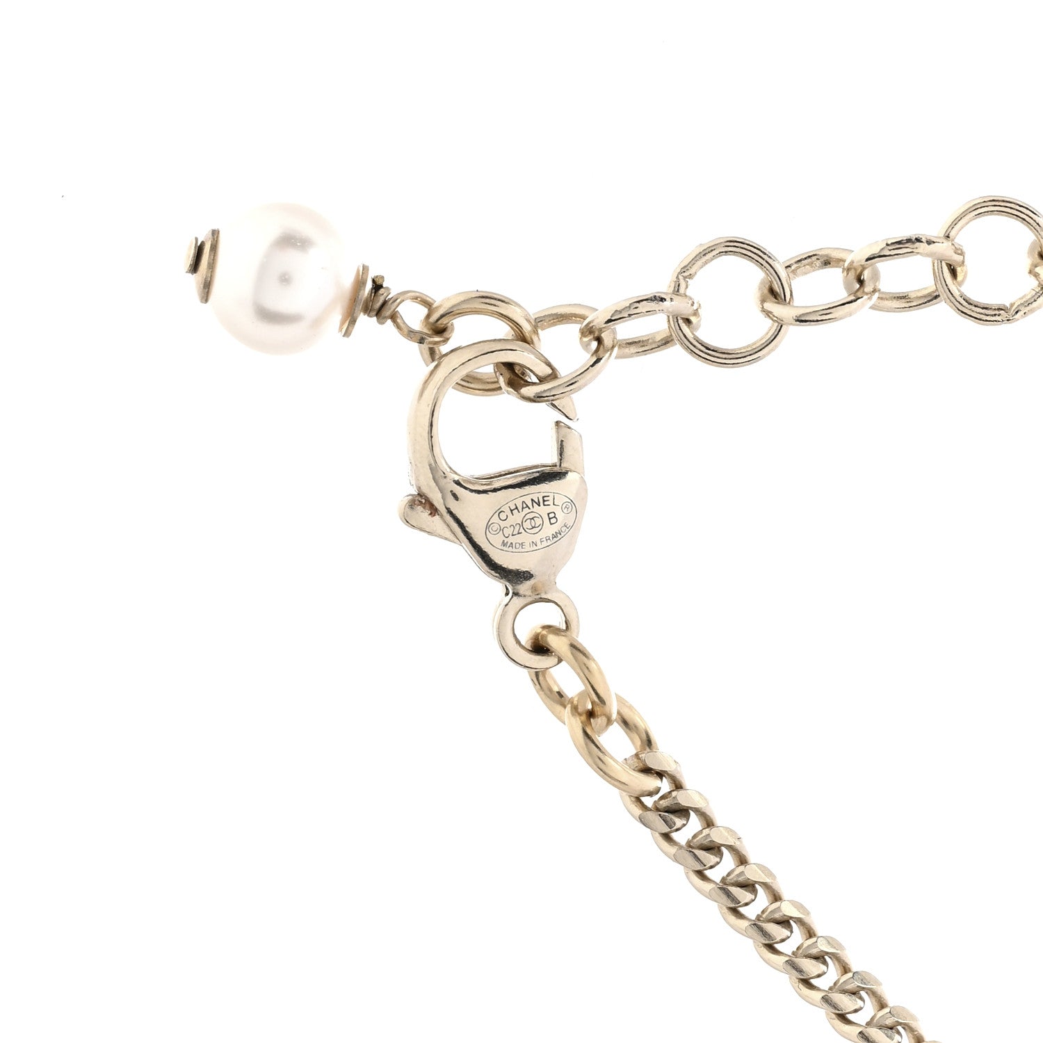 Chanel Pearl Crystal CC Heart Necklace Gold Pearly White Black 4 of 4