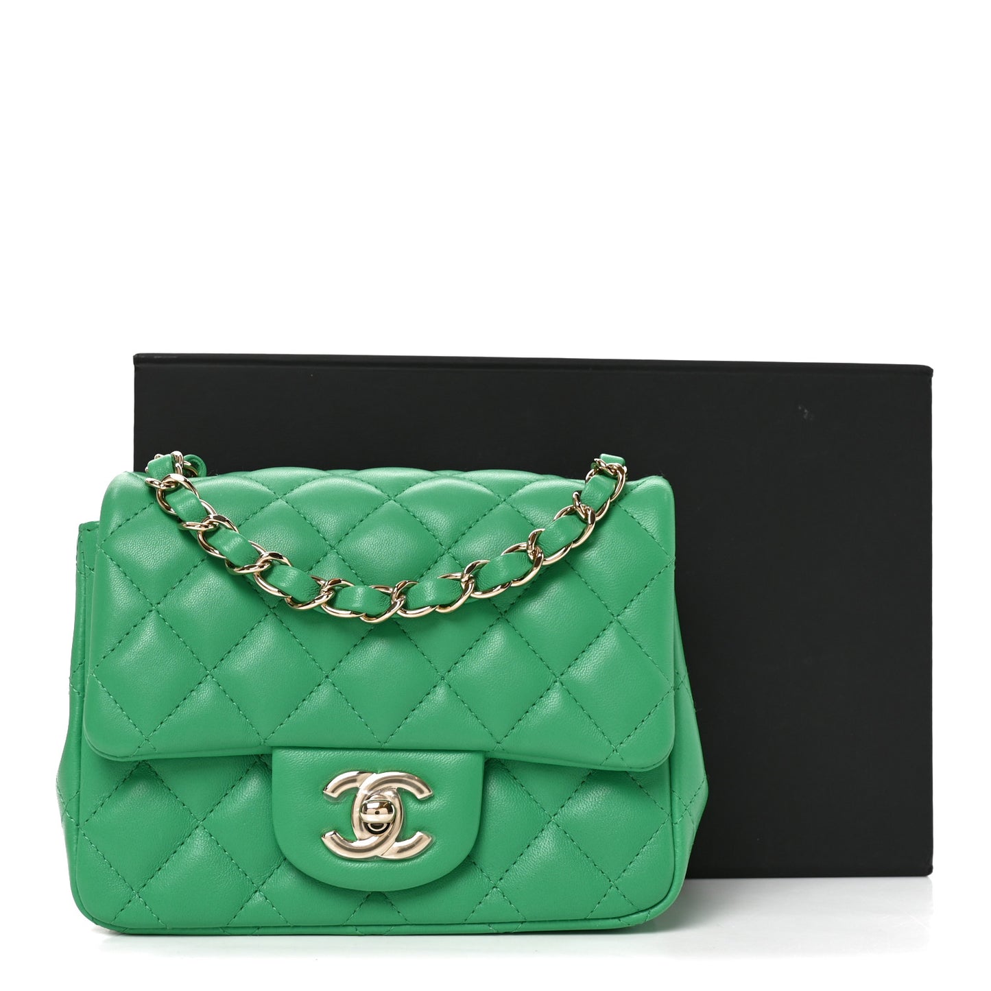 Lambskin Quilted Mini Square Flap Green