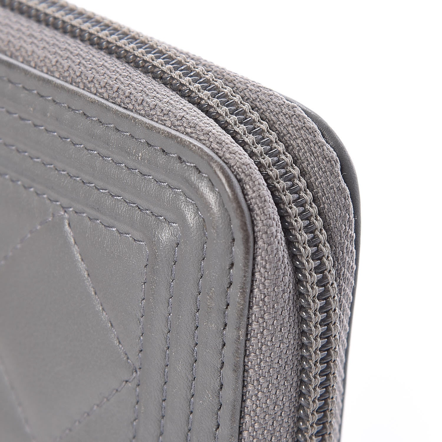 Chanel Lambskin Quilted Boy Zip Around Wallet Grey 11 of 14