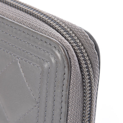 Chanel Lambskin Quilted Boy Zip Around Wallet Grey 11 of 14