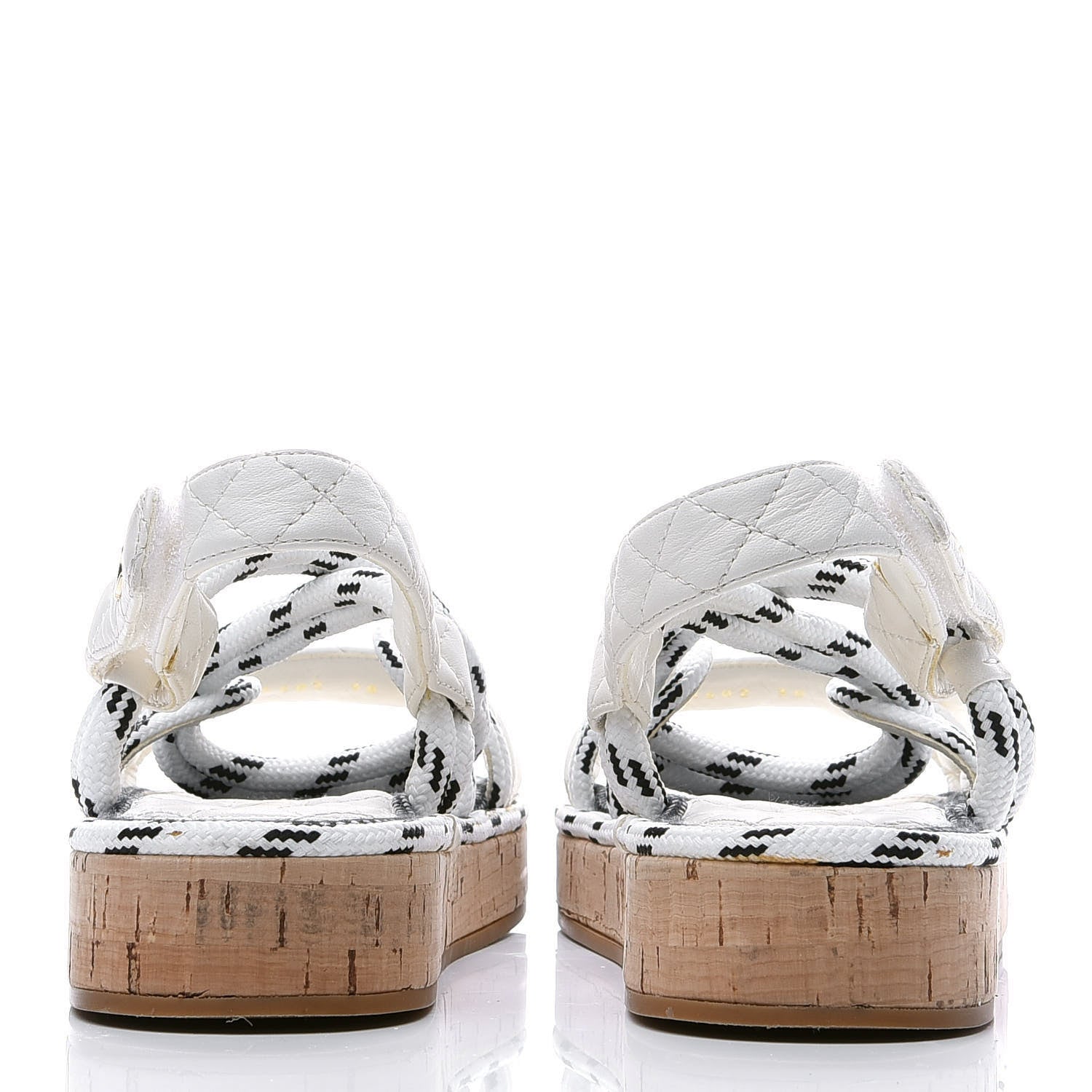 Chanel Cord Lambskin Quilted Logo Sandals 38 White Black 10 of 19