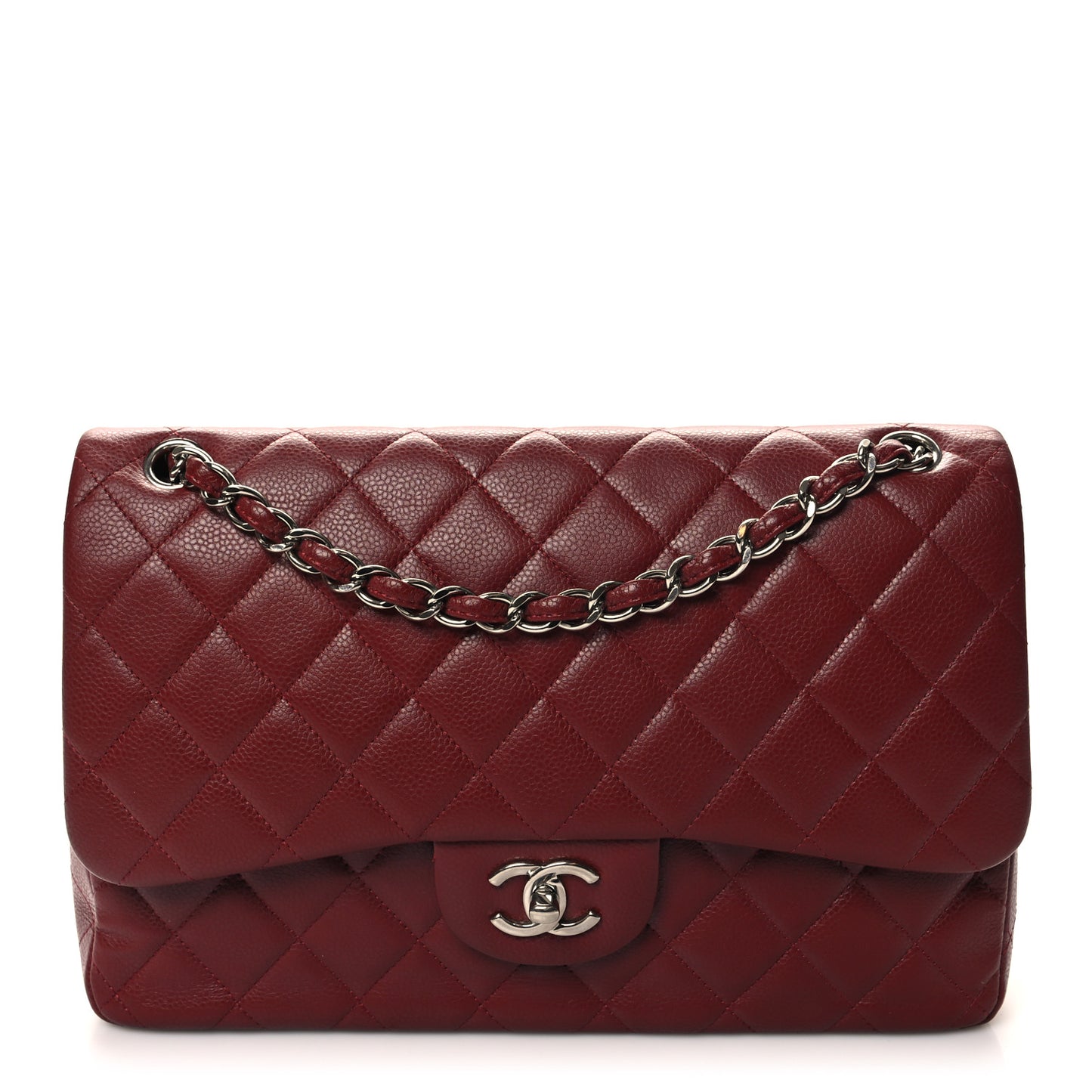 Caviar Quilted Jumbo Double Flap Dark Red