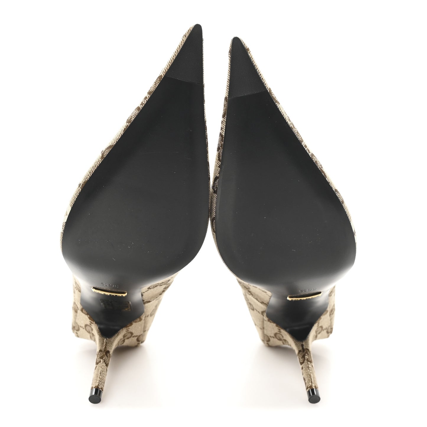 X GUCCI GG Monogram Square Knife 80mm Pumps 36.5 Beige Ebony