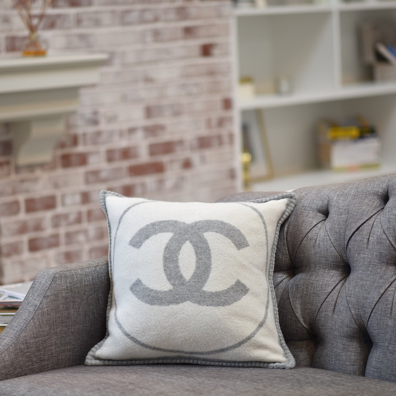 Chanel Merino Wool Cashmere CC Pillow Grey Off White 2 of 7