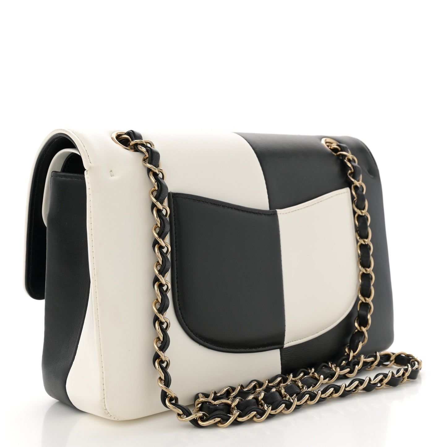 Lambskin Geometric Patchwork Medium Double Flap White Black