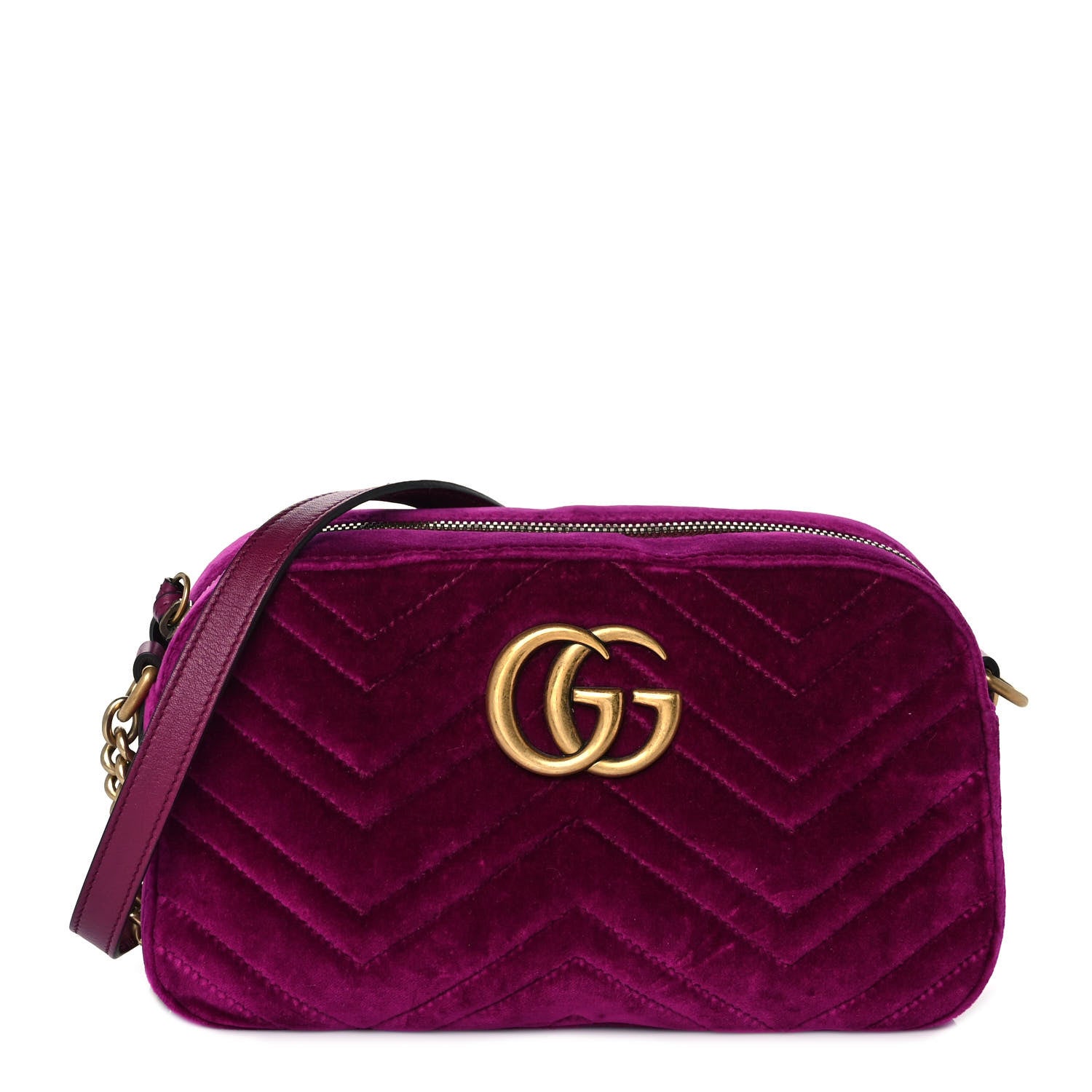 Gucci Velvet Matelasse Small GG Marmont Chain Shoulder Bag Fuchsia Violet Cyclamen 1 of 10