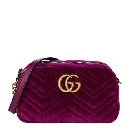 Gucci Velvet Matelasse Small GG Marmont Chain Shoulder Bag Fuchsia Violet Cyclamen 1 of 10