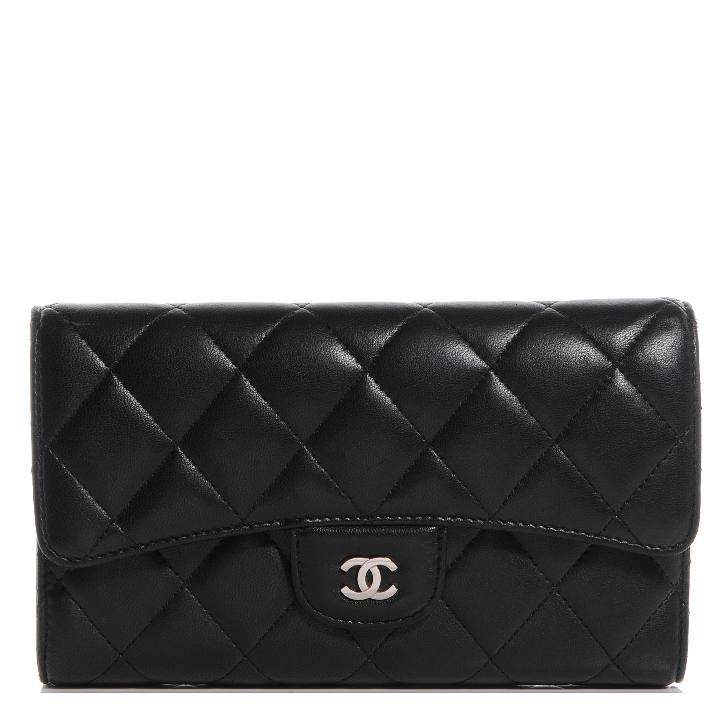 Lambskin Quilted Large Flap Wallet Black