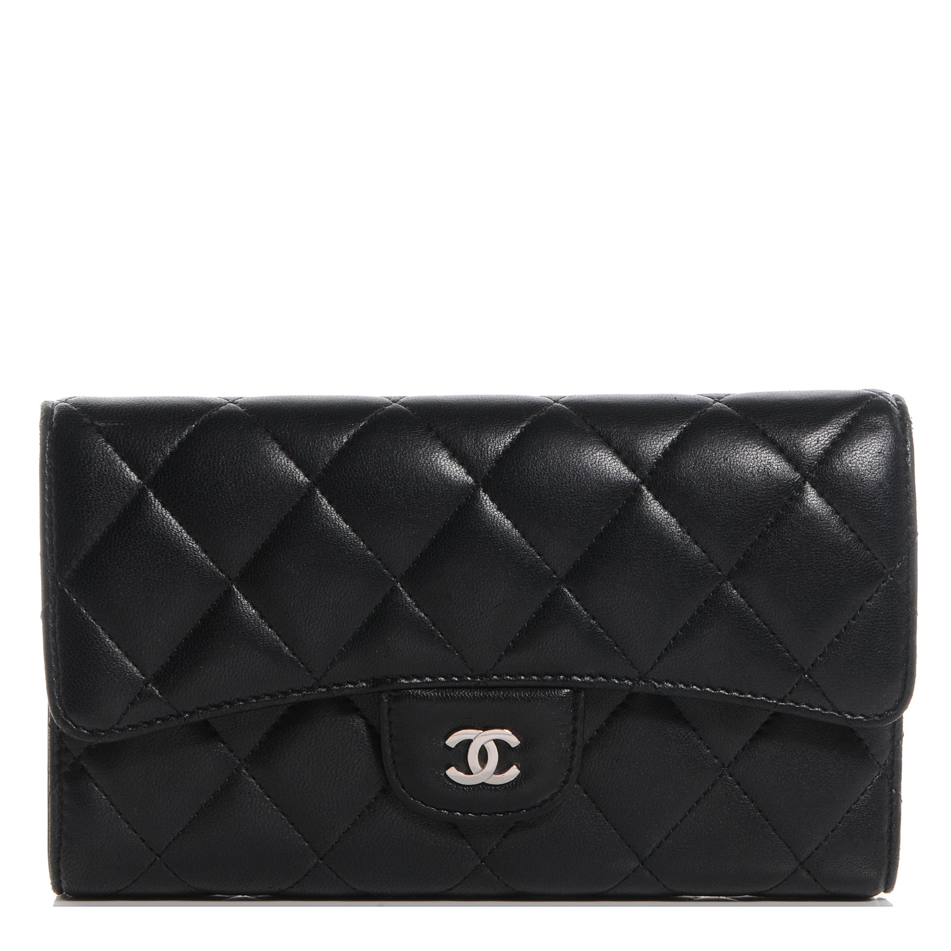 Chanel Lambskin Quilted Large Flap Wallet Black 1 of 8