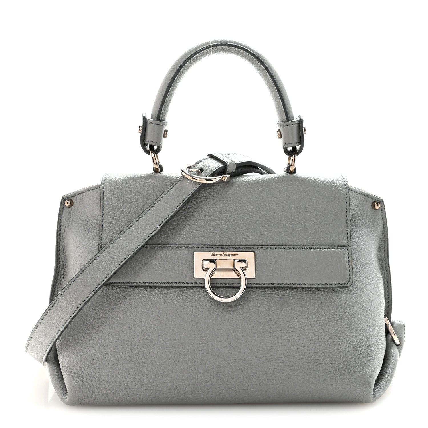 Salvatore Ferragamo Grained Calfskin Sofia Satchel Grey 1830619