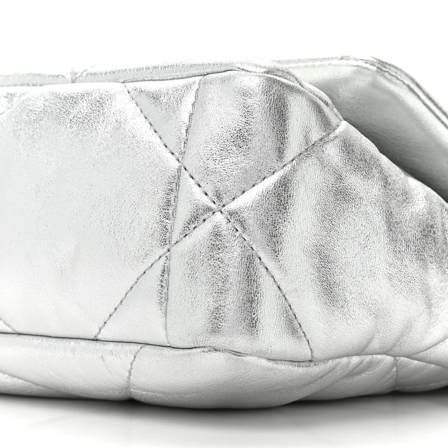 Metallic Lambskin Quilted Medium 19 Flap Silver