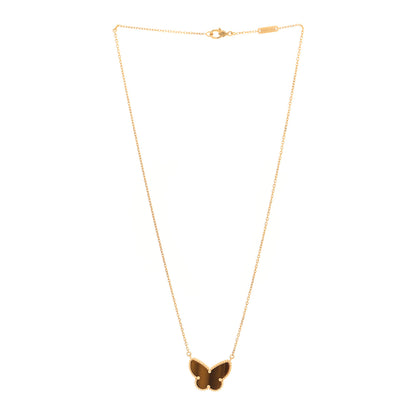 Van Cleef & Arpels 18K Yellow Gold Tiger Eye Lucky Alhambra Butterfly Pendant Necklace 3 of 5