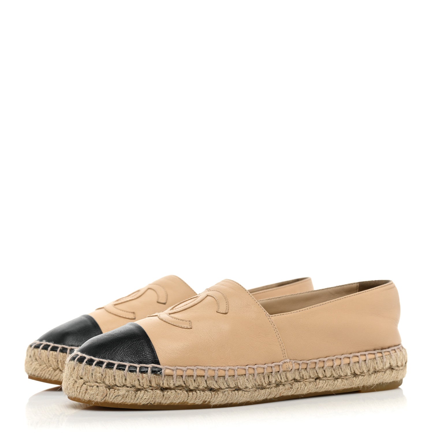 Chanel Lambskin CC Espadrilles 37 Beige Black 3 of 13