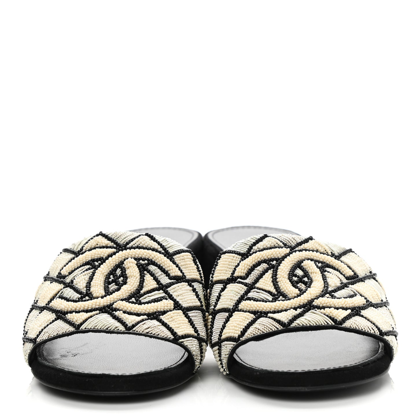 Kid Suede Pearl Embroidery CC Mules 37 Black White