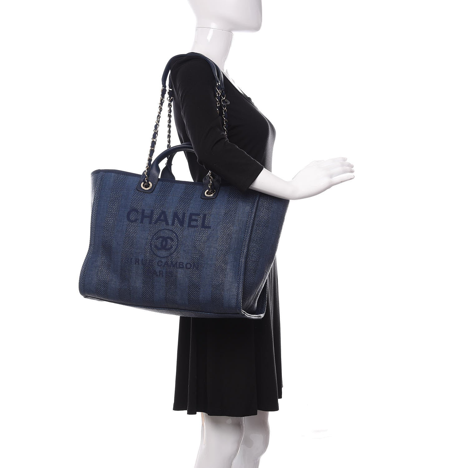 Chanel Mixed Fibers Striped Medium Deauville Tote Navy Blue 2 of 10