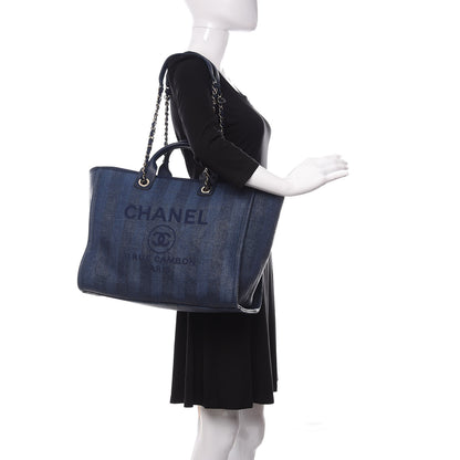 Chanel Mixed Fibers Striped Medium Deauville Tote Navy Blue 2 of 10