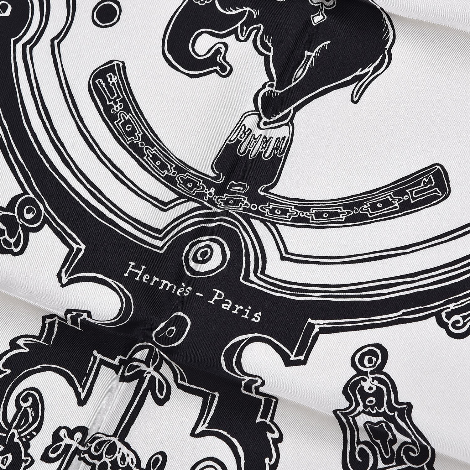 Hermes Silk Serio Ludere Scarf 90 White Black 3 of 6