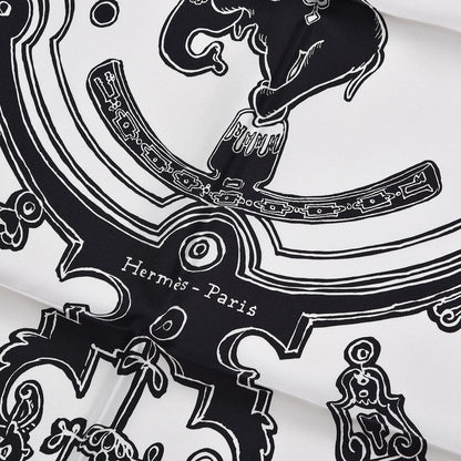 Hermes Silk Serio Ludere Scarf 90 White Black 3 of 6
