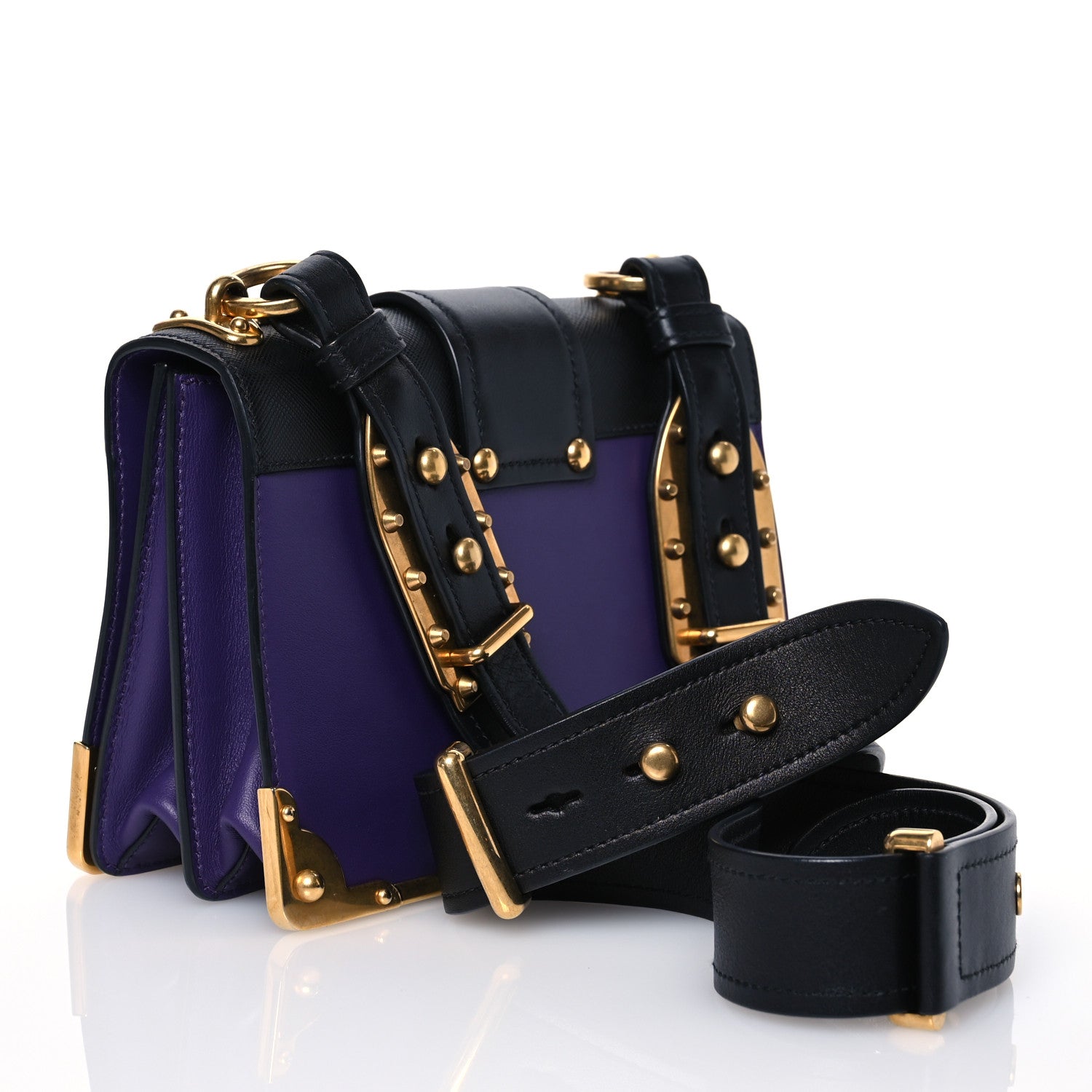 Prada City Calfskin Saffiano Cahier Bag Viola Black 3 of 17