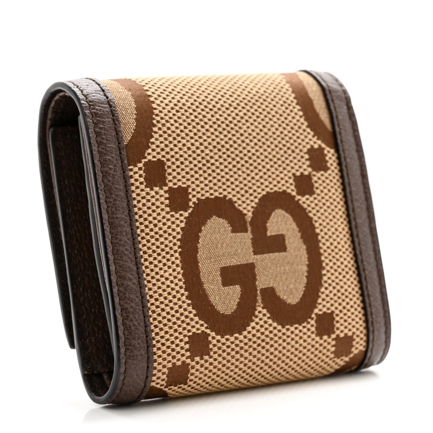 Monogram Jumbo GG Textured Dollar Calfskin Diana Compact Wallet Camel Ebony New Acero