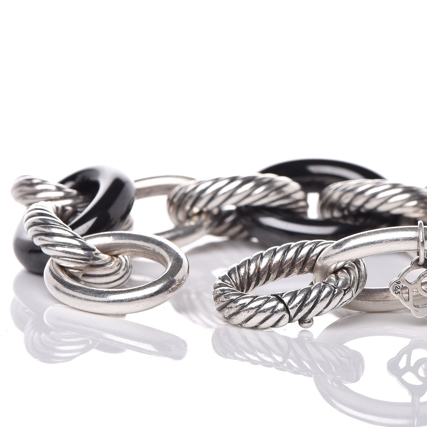 Sterling Silver Black Ceramic 17mm Extra Large Oval Link Bracelet