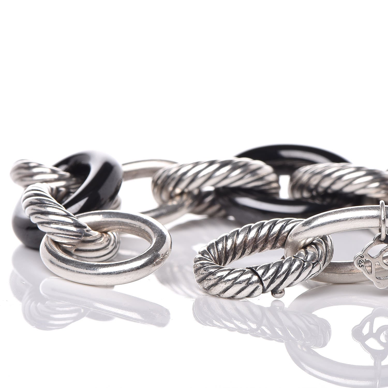 David Yurman Sterling Silver Black Ceramic 17mm Extra Large Oval Link Bracelet 3 of 4