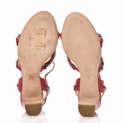 Chanel Lambskin Gladiator Chain Sandals 36 Dark Pink 5 of 8