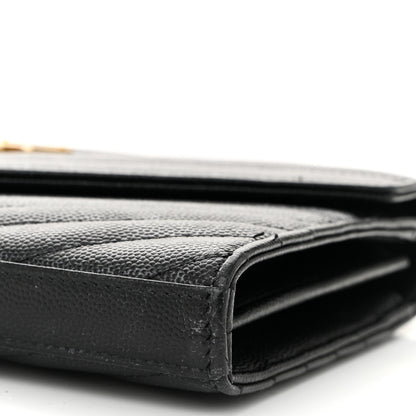 Saint Laurent Grain De Poudre Matelasse Chevron Monogram Chain Wallet Black 11 of 13