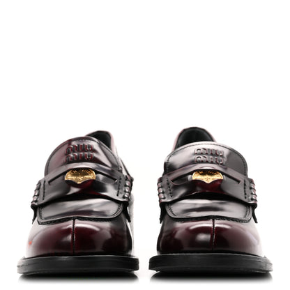 Miu Miu Spazzolato Fume Penny Platform Loafers 39 Porpora 3 of 10